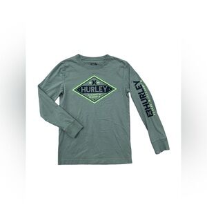 Hurley Size M, 10-12, Green with Neon Coordinates Graphic Long Sleeve Tee